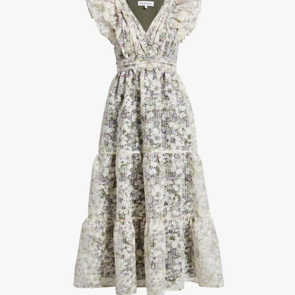 En Saison Floral Lace Maxi Dress in Cream and Green NEW WITH TAGS - Picture 2 of 11